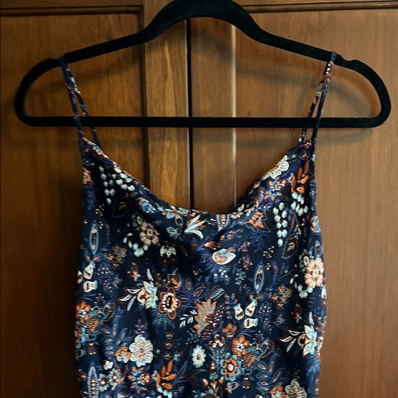 LOFT Floral Midi Dress - Navy and Orange - Picture 2 of 7